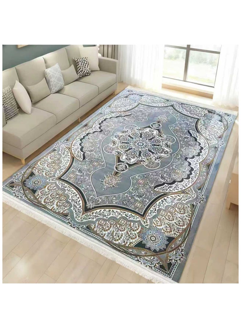 SMART HOME Large padded floor mat with a soft velvet surface and non-slip backing - Living room rug - Majlis rug - Lounge rug - Luxurious decorative rug - Elegant rug with modern patterns for living rooms and majlis - Size 400x300cm - Suitable for everyday use and entertaining - Image 1